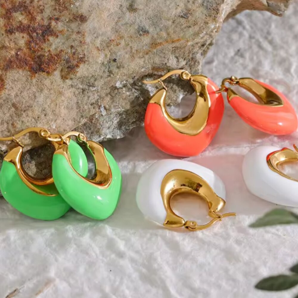 18K Gold Plated Stainless Steel  Enamel Earrings